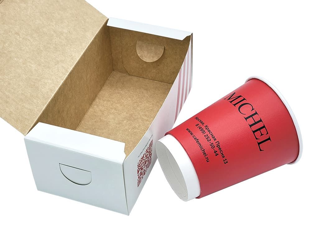 Комплект: упаковка на вынос + бумажные стаканчики для французского кафе